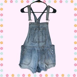 Aeropostale Light Wash Distressed Denim Overall Shorts Y2K Gyaru Indie Twee